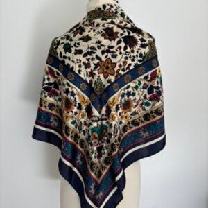 Large floral design square navy blue Silk scarf